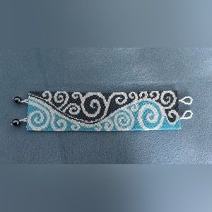 Handmade beaded swirls of moonlight peyote bracelet